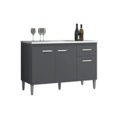 Imagem de Balcão Cozinha Gabriela 120 Cm Com Pés 3 Portas 1 Gaveta Cinza - Ajl M