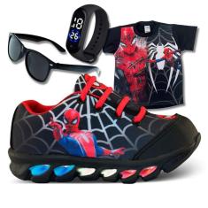 Imagem de Tênis de LED Infantil Menino Aranha Masculino + Camisa + Relógio + Óculos-Masculino