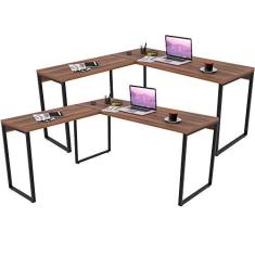 Imagem de Kit 02 Mesas Para Escritório Home Office Estilo Industrial em L Form C01 150x150cm Nogal - Lyam Decor