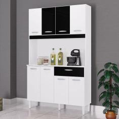 Imagem de Cozinha Ambiente Kit Cassia 8 Portas Branco Preto - Poquema