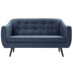 Imagem de Sofá 2 Lugares Retrô Mimo Botonê Daf Móveis 135 cm Madeira Eucalipto Linho Azul Base Madeira Tauari