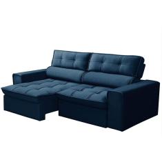 Imagem de Sofá Retrátil Reclinável 3 Lugares 240cm Blanches F05 Veludo Azul - Mpozenato