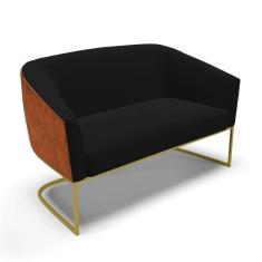 Imagem de Sofá Namoradeira 2 Lug Industrial Dourado Stella Noz-linho D03 - D`rossi Cor Preto