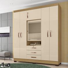 Imagem de Guarda Roupa Casal Roma 6 Portas 3 Gavetas com Espelho I01 Carvalho Off White - Clique Chique Móveis