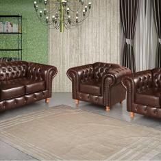 Imagem de Conjunto de Sofá Luís Xv 2 Lugares + 2 Poltronas Chesterfield Capitonê Café