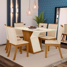 Conjunto Sala de Jantar Carol 180 MDF Laqueado com 06 Cadeiras