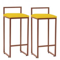 Imagem de Kit 02 Banqueta Alta Lina Industrial Cozinha Bar Balcão Bistrô Ferro Bronze Suede  - Ahazzo Móveis