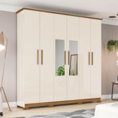Imagem de Guarda-roupa Casal 6 Portas 3 Gavetas com Espelho Cover Marrom/Off White