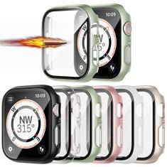 Imagem de Pacote com 6 para Apple Watch Series 8 Series 7 41 mm capa com protetor de tela de vidro temperado, capa protetora JZK Slim Guard Bumper Full Hard PC Capa ultrafina HD para iWatch 8/7 41 mm acessórios