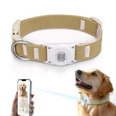 Imagem de Airtag Coleira para cães QR Code – IP68 impermeável integrada, suporte para coleira de cachorro – Perfil online gratuito para animais de estimação – Cânhamo de algodão natural durável – Adequado para
