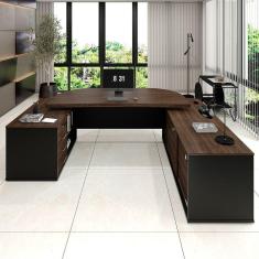 Imagem de Mesa Para Escritório Presidente Tamburado 4 Gavetas 2 Portas Charuto/preto - Artany Móveis