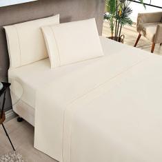 Imagem de Jogo De Lençol Moscou King Ponto Palito 4 Peças Barato - Palha