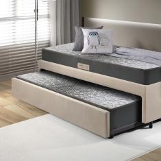 Imagem de Bicama Box Solteiro 88x188 Suede Bege Com Dois Colchões De Espuma Dual Firm Ecoflex