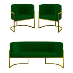 Imagem de Kit Sofá 2 Lugares + 2 Poltronas Para Recepção Balaqui Verde