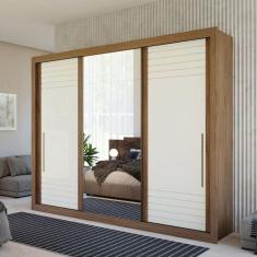 Imagem de Guarda Roupa Vitoria 100% Mdf 6 Gavetas 3 Portas de Correr com Espelho e Pés - Panan