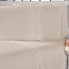 Imagem de Jogo De Cama Lençol Sofist Ponto Palito 400 Fios Toque Macio Casal King 04 Peças - Bege