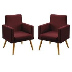 Imagem de Kit 2 Poltronas Decorativas Vega Com Rodapé Suede Bordô Aradecor