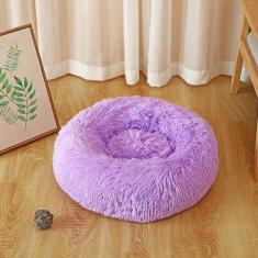 Imagem de KAIJIE Cama para cães, cama calmante para gatos, travesseiro de pelúcia sintética, cama redonda de pelúcia para cães e gatos grandes, médios e pequenos, diâmetro circular de 50 cm