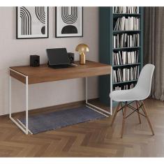 Imagem de Mesa De Escritório Industrial Malta Amêndoa 137X53cm Base Ferro Branco