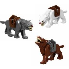 Imagem de Boneco Blocos De Montar Kit 3 Lobos Medieval Soldados - Mega Block Toy