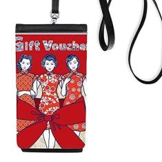 Imagem de Bolsa feminina vermelha da cultura chinesa para celular com bolso preto