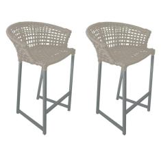 Imagem de Kit 2 Banquetas Reis Em Corda Náutica E Base Em Alumínio Cinza Para área Gourmet Externa Areia Bege