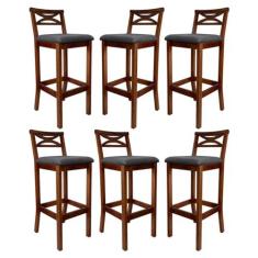 Imagem de Kit 6 Banquetas Média Estofada para Bancada Madri Madeira Castanho Suede Cinza CCS