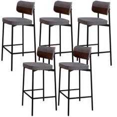 Imagem de Kit 05 Banquetas Alta Bar Cozinha Sala De Jantar Aço Preto Kaira C01 L