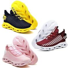 Imagem de Kit 3 Tênis Feminino Evoltenn Esportivo Solado Trançado Rosa/Vinho