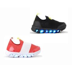 Imagem de Kit Dois Tênis Infantil Sonic Vermelho Preto Led Luzinha Colorida Calc