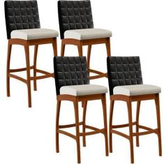 Imagem de Kit 04 Banquetas Altas Sala De Jantar Fixa Mila B04 Corano Preto Linho
