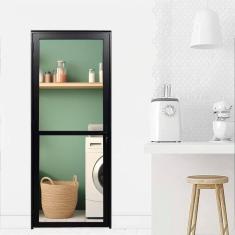 Imagem de Porta Visione de Alumínio Preto Linha Veneza 210x70 Lado Direito Preto