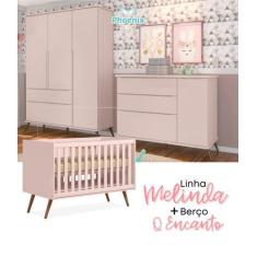 Imagem de Berço Mini Cama Qmovi e Quarto Infantil Melinda Phoenix Baby _ Rosê