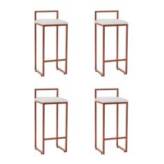 Imagem de Kit 4 Banquetas Industrial Alta Bar Cozinha Bistrô Em Aço Dori Cobre Assento Suede Branco - Preto