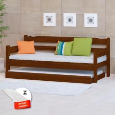 Imagem de Sofá Cama Madeira Com Auxiliar E 2 Colchões Castanho Nemargi