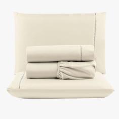 Imagem de Jogo De Lençol Peletizado 400 Fios Casal 4 Peças Barato - Casa - Hotel - Pousada - Palha