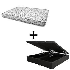 Imagem de Cama Box Baú Queen 158 - Tecido Sintético Preto Com Colchão Nápoles Bello Box - 100% Espuma - Branco D33 55x158x198