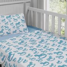 Imagem de Jogo de Cama Tecebem Malha Berço Estampado Sucesso 3 Peças Azul