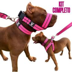 Imagem de O Melhor Kit Para Cachorro Coleira Peitoral Focinheira Pet Pitbull Gol