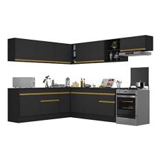 Imagem de Cozinha Completa de Canto com Rodapé Veneza Multimóveis Mp2103 com Armário e Balcão Preta