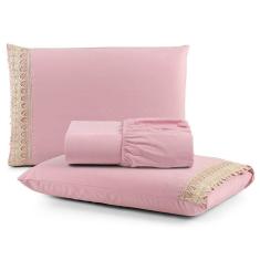 Imagem de Jogo De Lençol Rubi Casal 3 Pçs 100% Algodão 200 Fios Ponto Palito Bordado - Rosê