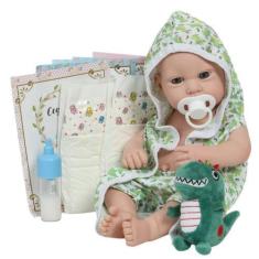 Imagem de Boneco Reborn Realista Carequinha Saída De Banho Jacarezinho - Cegonha