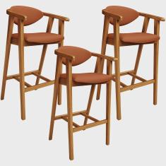 Imagem de Kit 03 Banquetas Alta Cozinha Bancada Bar Sala de Jantar Fixa Cecília L02 Tecido Terracota - Lyam