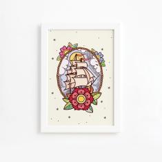 Imagem de Quadro Vintage Marinha Caravela Moldura  33x43cm