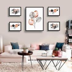 Imagem de Conjunto Kit 5 Quadros Decorativos Geométrico Rose Gold Sala