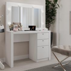 Imagem de Penteadeira Camarim 3 Gavetas Beauty com Espelho e Bocais para Lâmpada Branco - Panorama Móveis