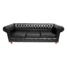 Imagem de Sofa Chesterfield Luiz XV Preto 2M Sala Recepcao Barbearia - NOVO ENCA
