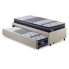 Imagem de Bicama Box Solteiro 88x188 Linho Bege com 2 Colchões GranSleep Vertico