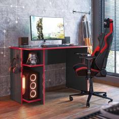 Imagem de Mesa Computador Gamer 3875 Com Suporte Fone De Ouvido - Qmovi Cor Preto / Vermelho