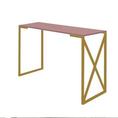Imagem de Mesa De Escritório Computador 90cm Bex Industrial Ferro Dourado MDF Rose - Ahz Móveis